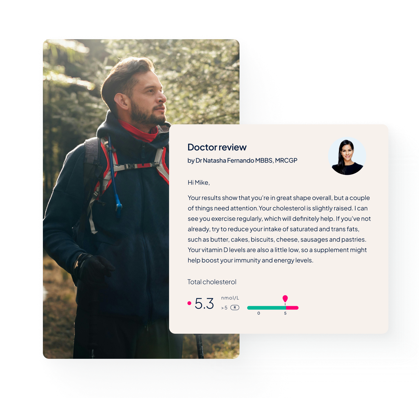 How our service works: you get a personalised doctor's review of your results, along with explanations of biomarkers, and advice on how to improve your health.